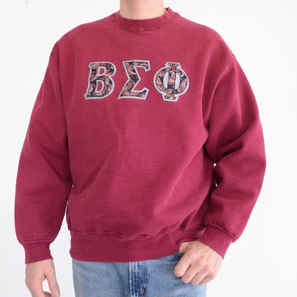 Fruit of the Loom Super Cotton Maroon Beta Sigma Phi Fraternity Sweater -  Large - Picture 1 of 14